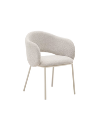 MAINA chair in thick beige chenille and steel legs in a beige finish