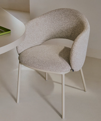 MAINA chair in thick beige chenille and steel legs in a beige finish