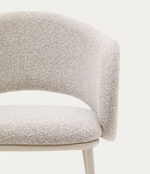 MAINA chair in thick beige chenille and steel legs in a beige finish