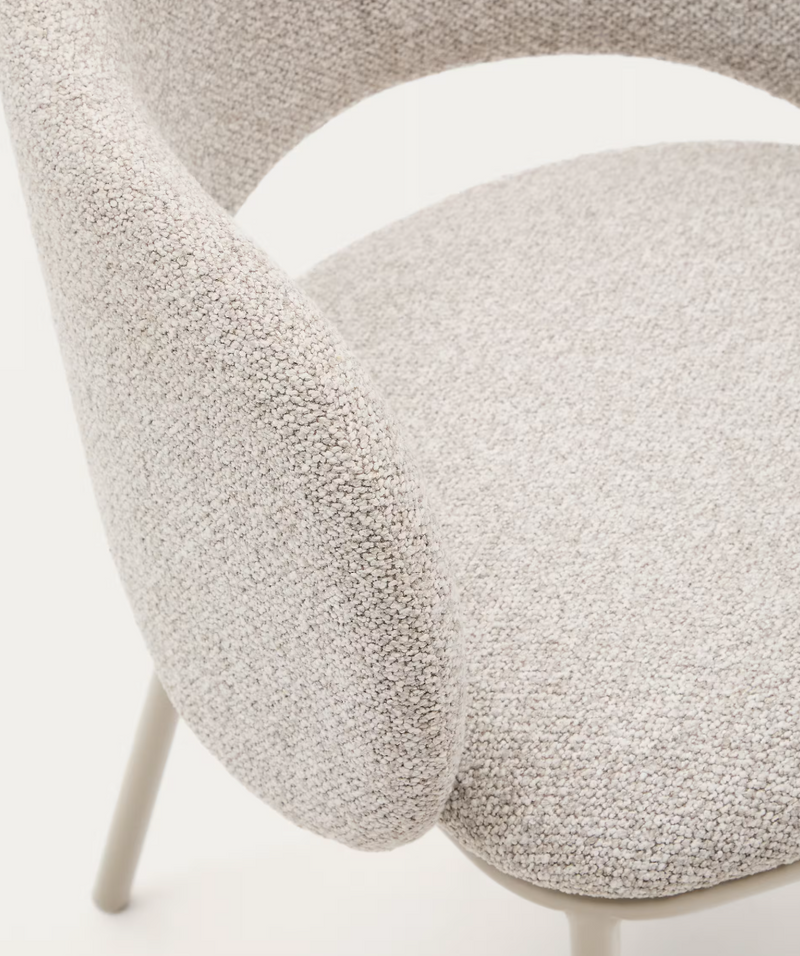 MAINA chair in thick beige chenille and steel legs in a beige finish