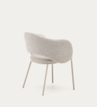 MAINA chair in thick beige chenille and steel legs in a beige finish