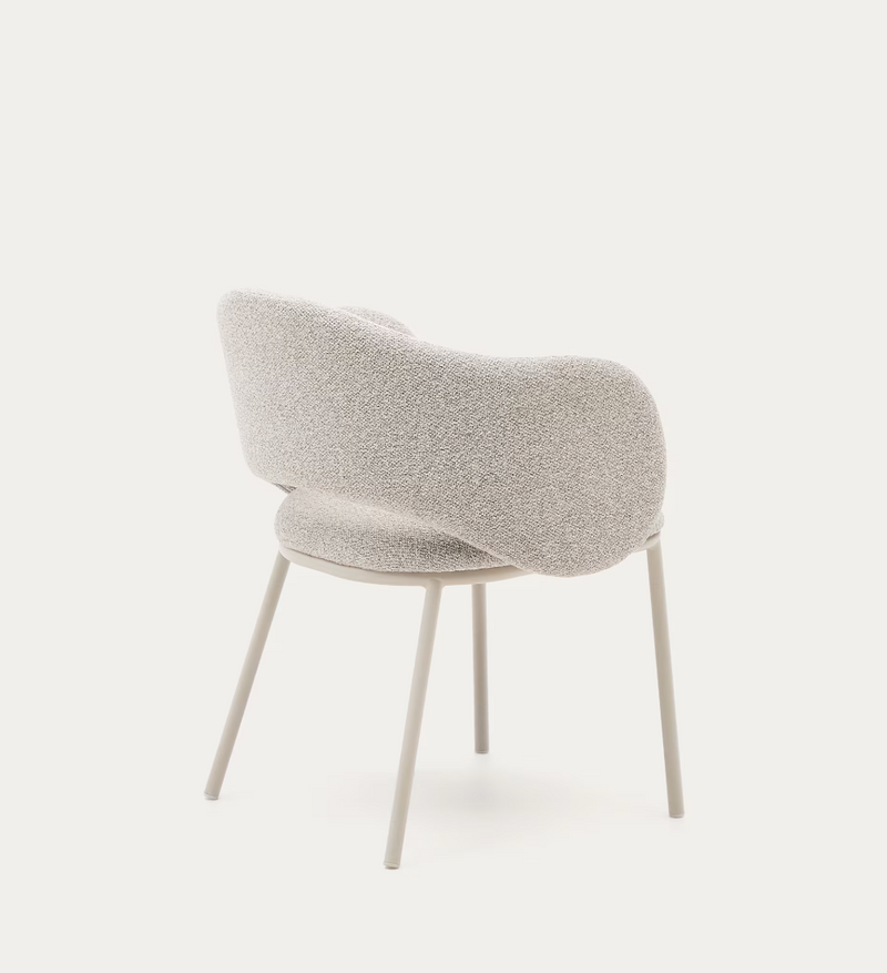 MAINA chair in thick beige chenille and steel legs in a beige finish