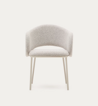 MAINA chair in thick beige chenille and steel legs in a beige finish