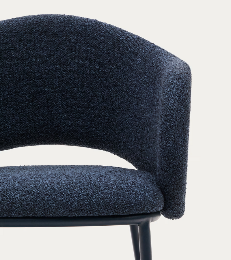 MAINA chair in thick beige chenille and steel legs in a beige finish