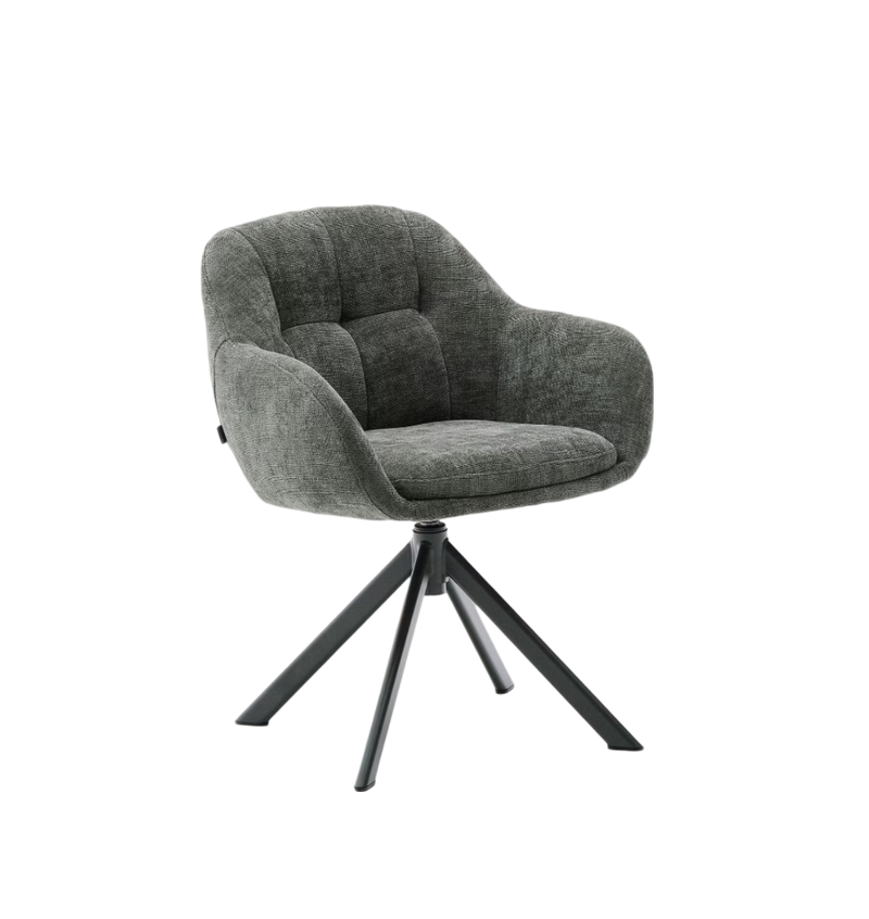 DORINA swivel chair in chenille and steel legs