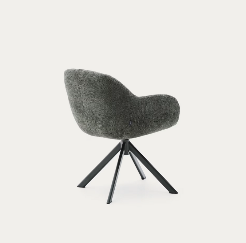 DORINA swivel chair in chenille and steel legs