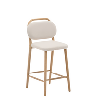 HELDA Stool in beige chenille and solid oak wood, 65 cm