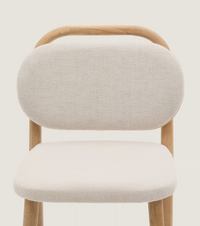 HELDA Stool in beige chenille and solid oak wood, 65 cm