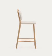 HELDA Stool in beige chenille and solid oak wood, 65 cm