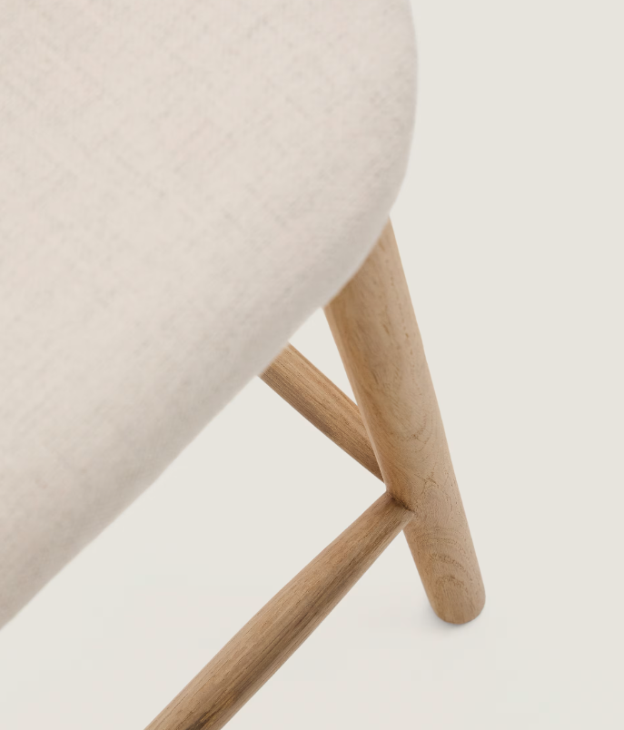 HELDA Tabure od bež šenila i punog hrastovog drveta, 65 cm