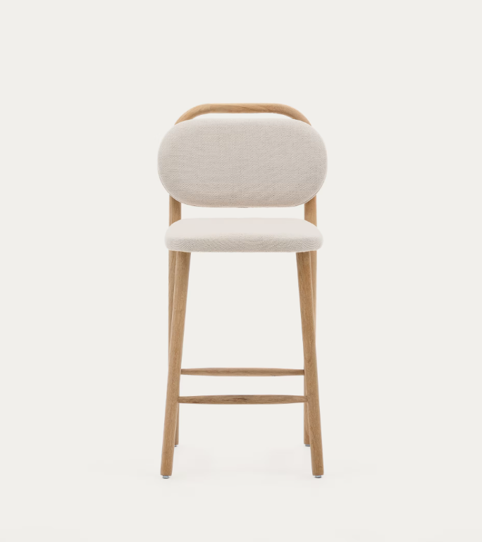 HELDA Tabure od bež šenila i punog hrastovog drveta, 65 cm