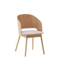 SEONA Chair with a natural finish and beige chenille