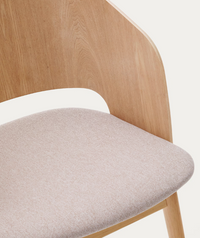 SEONA Chair with a natural finish and beige chenille