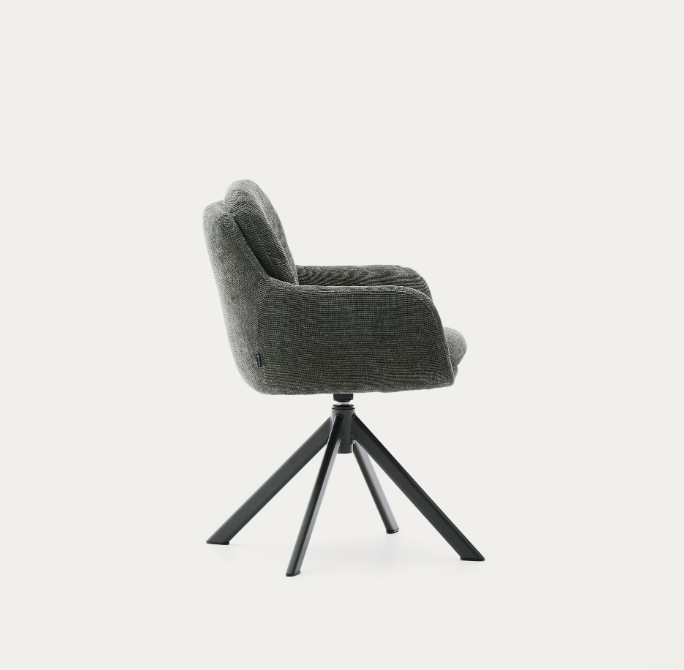 LEXA Swivel chair in beige chenille and steel legs