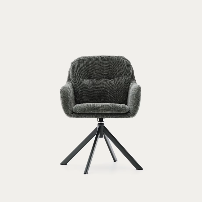LEXA Swivel chair in beige chenille and steel legs