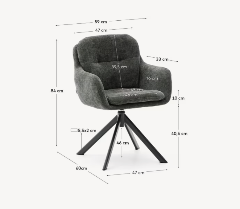 LEXA Swivel chair in beige chenille and steel legs