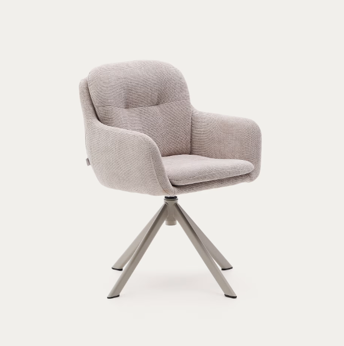LEXA Swivel chair in beige chenille and steel legs
