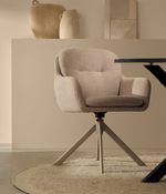 LEXA Swivel chair in beige chenille and steel legs