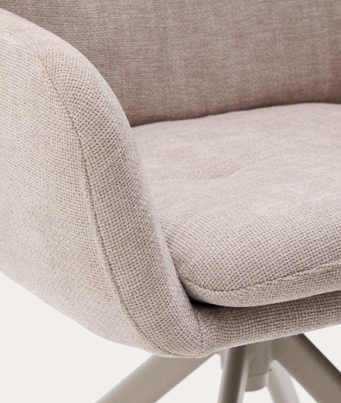 LEXA Swivel chair in beige chenille and steel legs