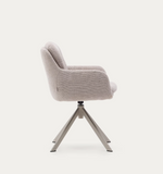 LEXA Swivel chair in beige chenille and steel legs
