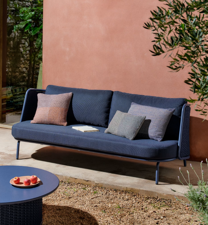 SEDALIS Outdoor 3-seater sofa in aluminium and blue rope cord
