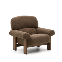 NEMA armchair in taupe bouclé with solid ash wood legs in a walnut finish FSC 100%