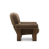 NEMA armchair in taupe bouclé with solid ash wood legs in a walnut finish FSC 100%