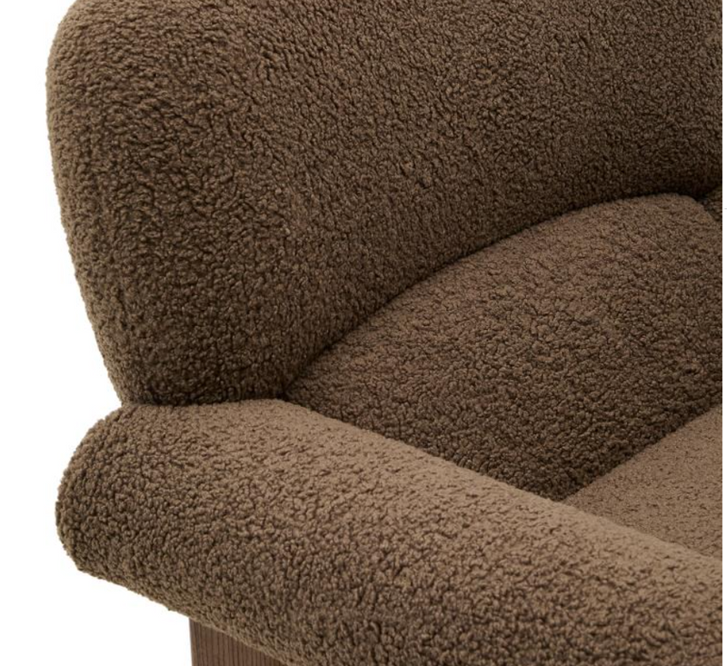 NEMA armchair in taupe bouclé with solid ash wood legs in a walnut finish FSC 100%