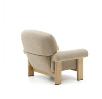 NEMA armchair in beige chenille with solid ash wood legs in a natural finish FSC 100%