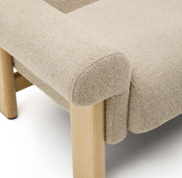 NEMA armchair in beige chenille with solid ash wood legs in a natural finish FSC 100%