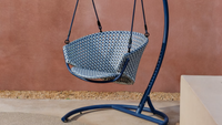 SALIGA blue hanging armchair with base in aluminium and synthetic rattan