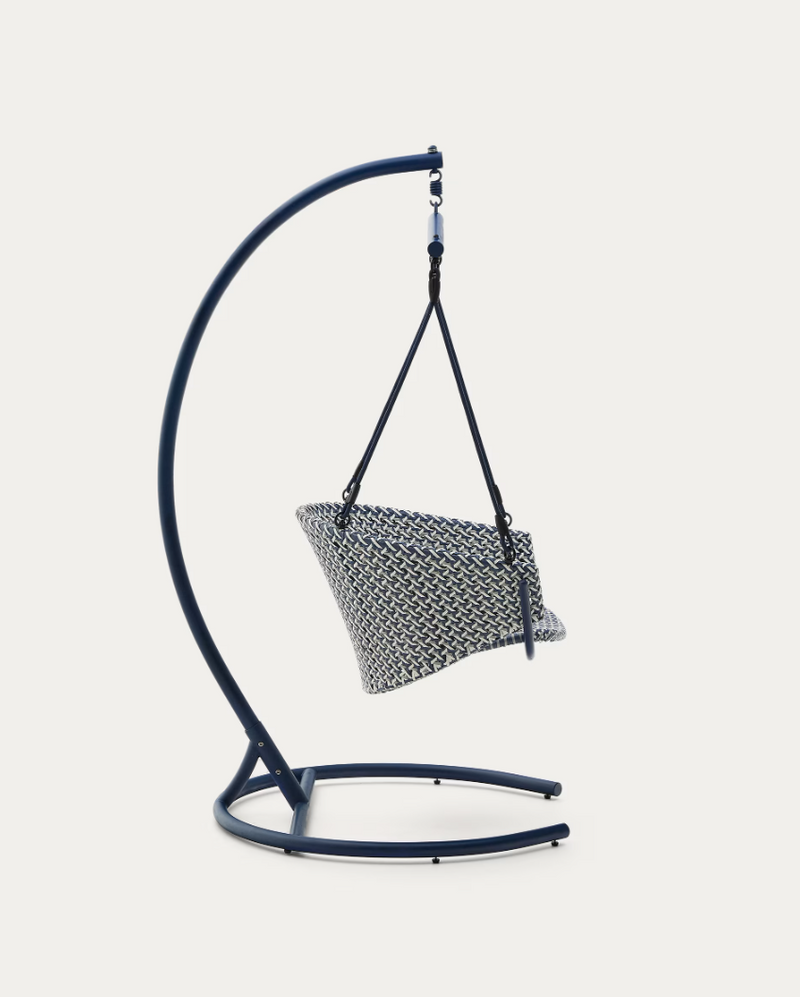SALIGA blue hanging armchair with base in aluminium and synthetic rattan