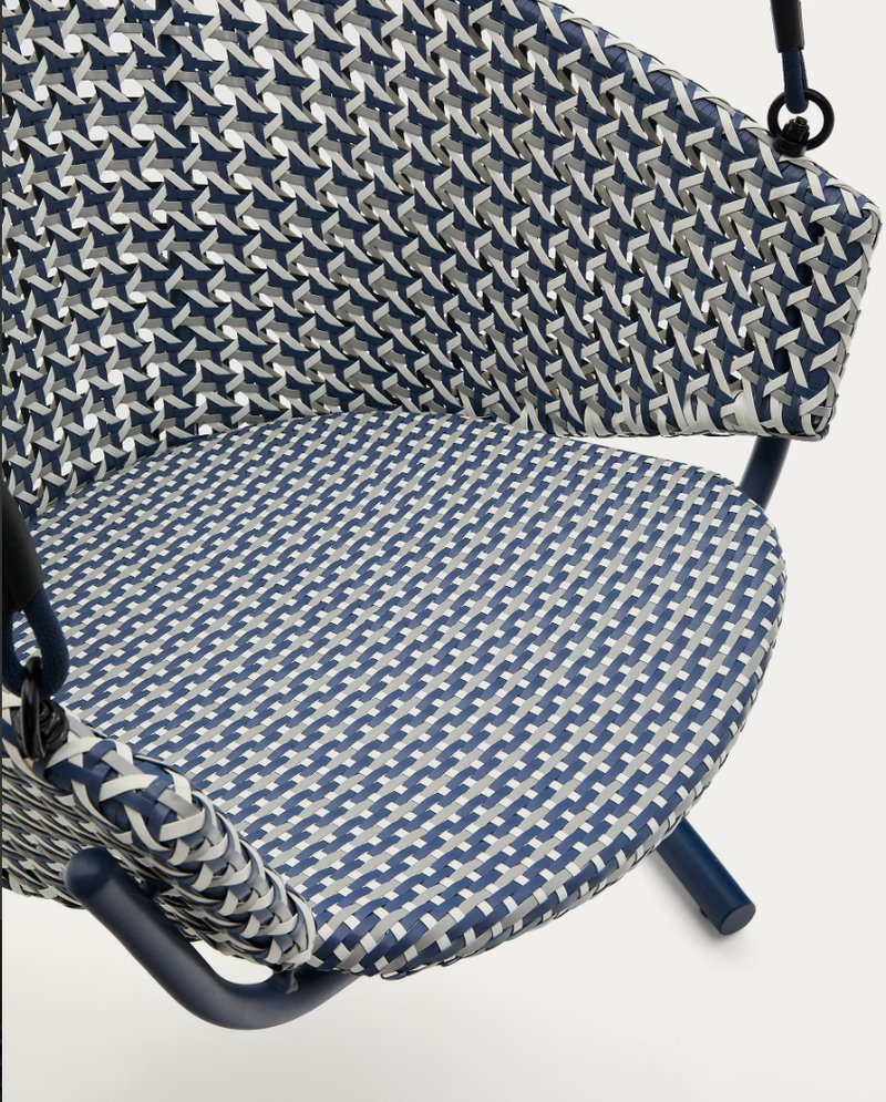 SALIGA blue hanging armchair with base in aluminium and synthetic rattan