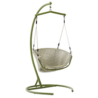 SALIGA green hanging armchair with base in aluminium and synthetic rattan