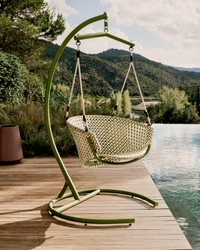 SALIGA green hanging armchair with base in aluminium and synthetic rattan