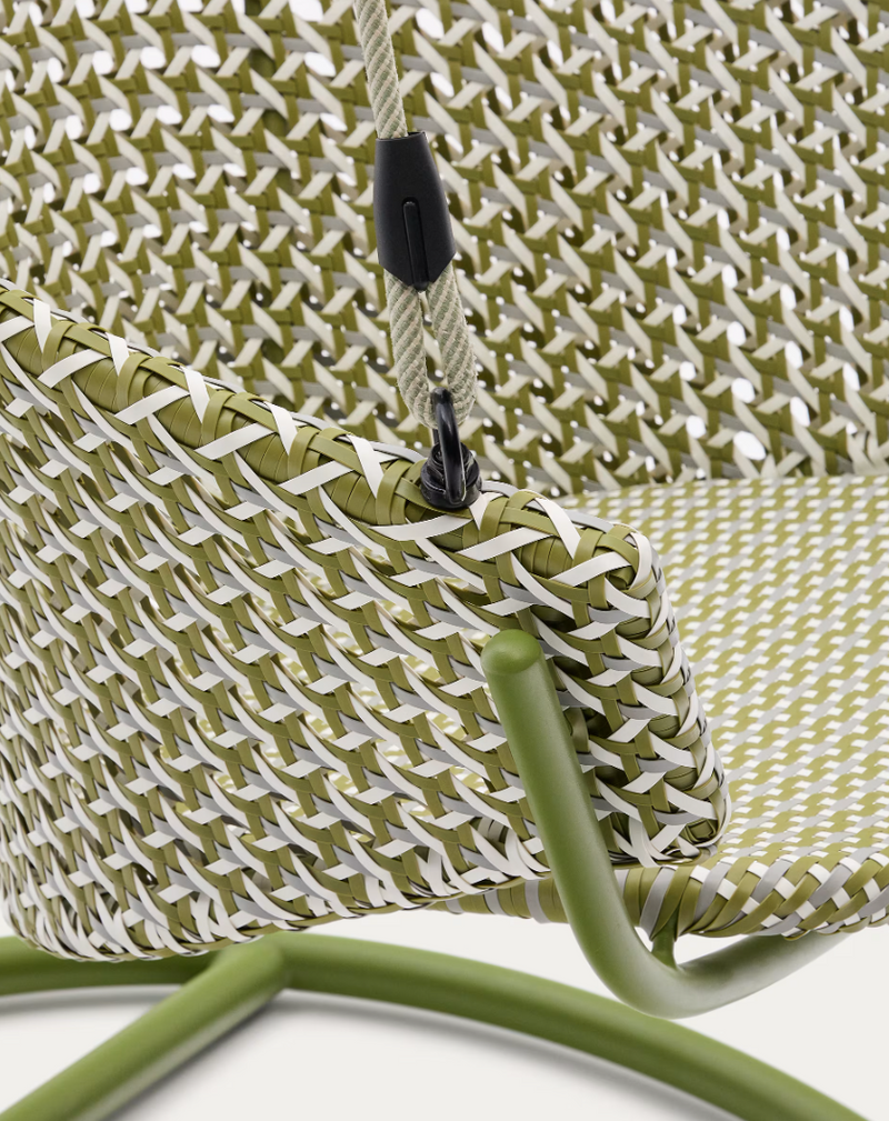 SALIGA green hanging armchair with base in aluminium and synthetic rattan