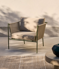 ZIVIA Outdoor armchair in ecru rope cord and green galvanised steel