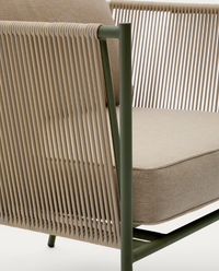 ZIVIA Outdoor armchair in ecru rope cord and green galvanised steel