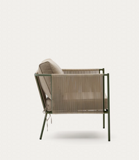 ZIVIA Outdoor armchair in ecru rope cord and green galvanised steel