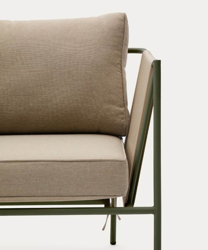 ZIVIA Outdoor armchair in ecru rope cord and green galvanised steel