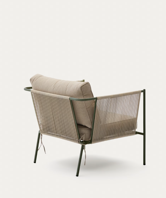 ZIVIA Outdoor armchair in ecru rope cord and green galvanised steel