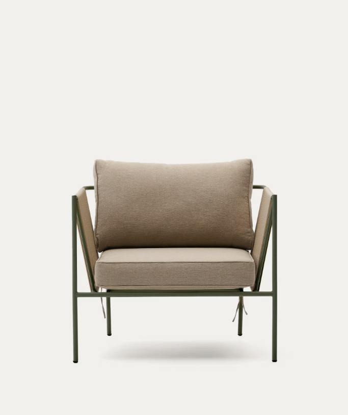 ZIVIA Outdoor armchair in ecru rope cord and green galvanised steel