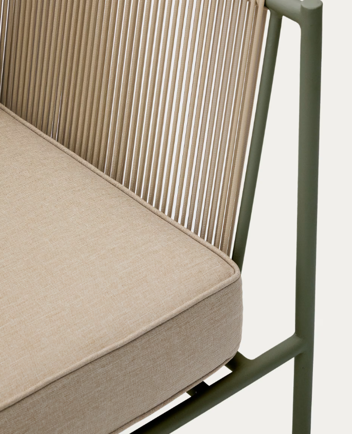 ZIVIA Outdoor armchair in ecru rope cord and green galvanised steel