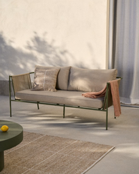 ZIVIA Outdoor 2-seater sofa in ecru rope cord and green galvanised steel, 178cm