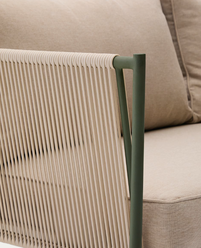 ZIVIA vanjski dvosjed od ekru konopca i zelenog pocinčanog čelika, 178 cm