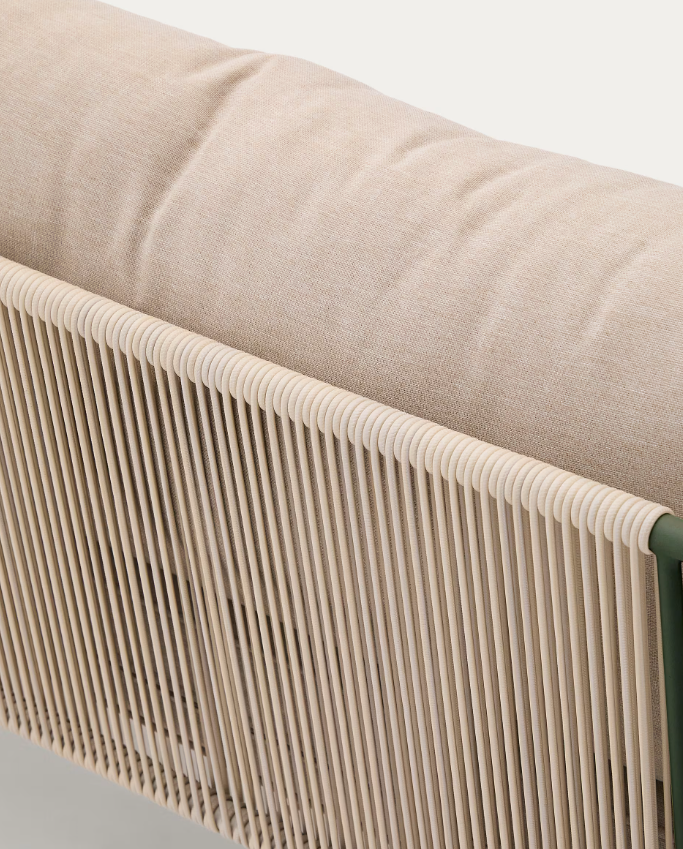 ZIVIA vanjski dvosjed od ekru konopca i zelenog pocinčanog čelika, 178 cm