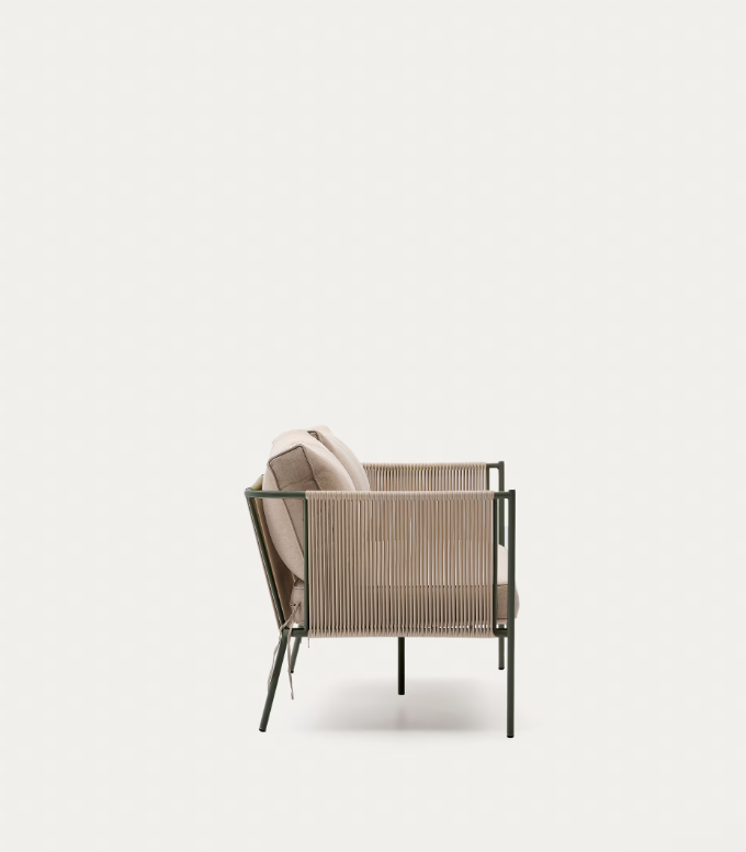 ZIVIA vanjski dvosjed od ekru konopca i zelenog pocinčanog čelika, 178 cm