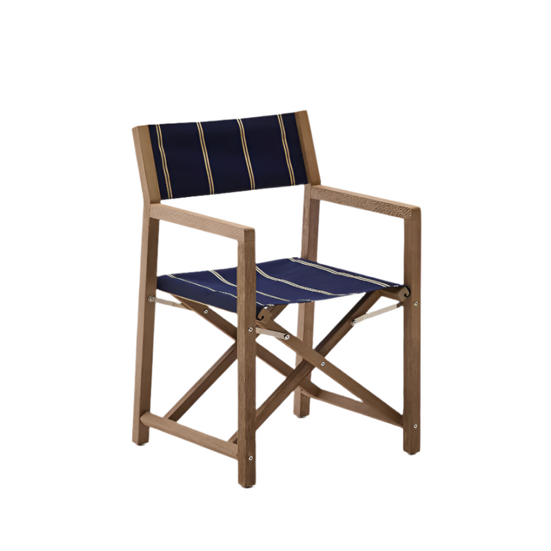 VILARA blue and beige striped outdoor folding chair made of FSC 100% solid acacia wood