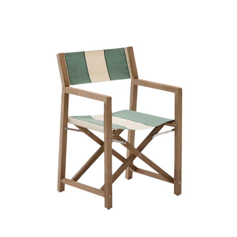 VILARA green and beige striped outdoor folding chair made of FSC 100% solid acacia wood