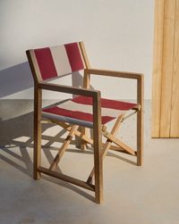 VILARA burgundy and beige striped outdoor folding chair made of FSC 100% solid acacia wood